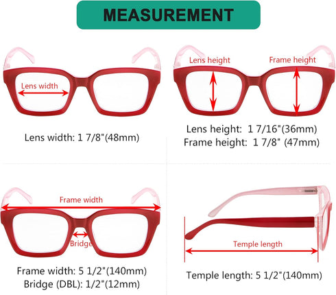 Eyekepper Ladies Reading Glasses, Oversized Square Design Readers for Women in Red