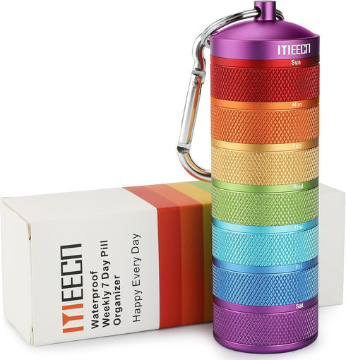 Weekly Metal Pill Organizer, Waterproof 7-Day Container for Outdoor Travel, Shockproof Aluminum Pill Case