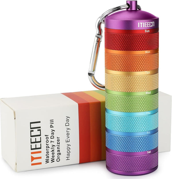 Weekly Metal Pill Organizer, Waterproof 7-Day Container for Outdoor Travel, Shockproof Aluminum Pill Case