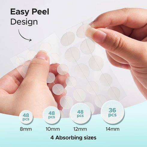 TKTK Hydrocolloid Acne Patches, Pimple Patches with Tea Tree & Calendula Oil - 4 Sizes Clear Stickers, Invisible for