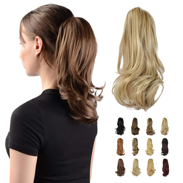 SOFEIYAN 13" Long Curly Ponytail Extension, Clip in Claw Hair Extension, Light Ash Brown & Bleach Blonde