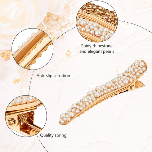WILLBOND 16 Pieces Pearls Rhinestone Hair Clips, 4 Colors, Durable Alligator Hairpins for Women Girls Hair Styling