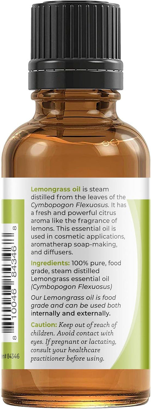 Viva Doria 100% Pure Lemongrass Essential Oil, Undiluted, Food Grade, 30 mL (1 Fl Oz)