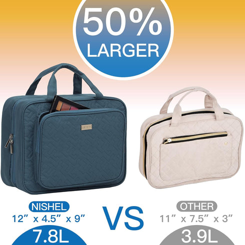 NISHEL Large Size Toiletry Bag for Women, Travel Essentials Organizer, Hanging Makeup Case for Accessories, Cosmetics, Toiletries