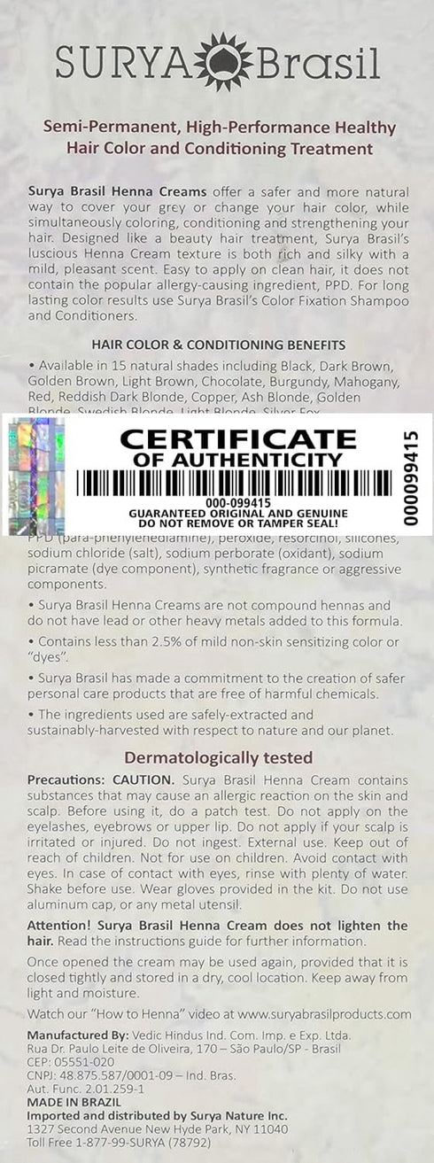 Surya Brasil Light Brown Natural Henna Cream Hair Color Treatment, 2.37 oz, Gray Hair Coverage