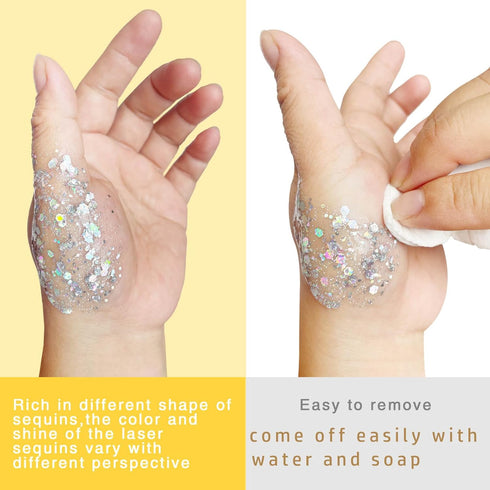 MEICOLY 50ml Clear White Body Glitter, Mardi Gras Face Glitter, Chunky Hair Sparkling Gel for Women