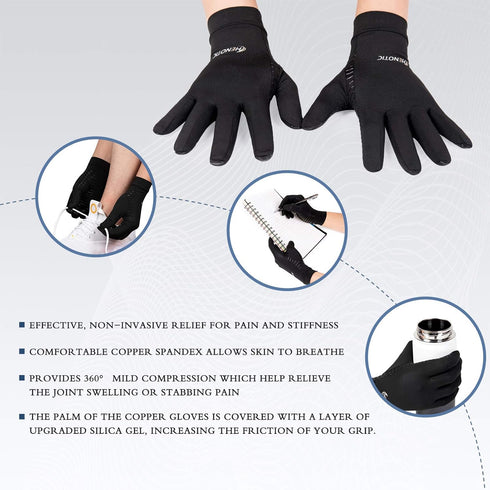2 Pairs Copper Compression Gloves for Women Men, Full Finger Breathable Arthritis Compression Gloves