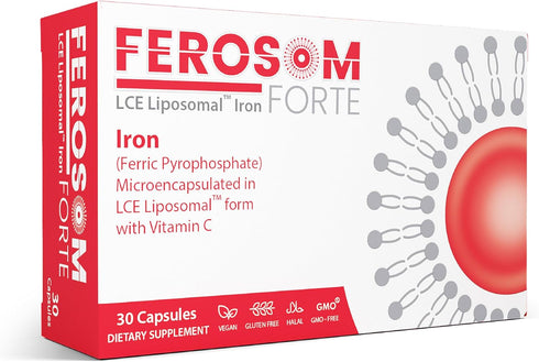 LCE Liposomal Iron - 30g Elemental Iron Supplement Capsule with Vitamin C, Gentle on Stomachs, 30 Vegan Capsules