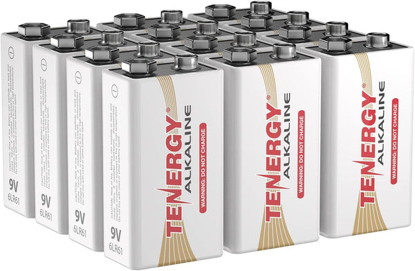 Tenergy 6LR61 9V Alkaline Battery, Non-Rechargeable Battery for Smoke Alarms, Guitar Pickups, Microphones (12 Pack)