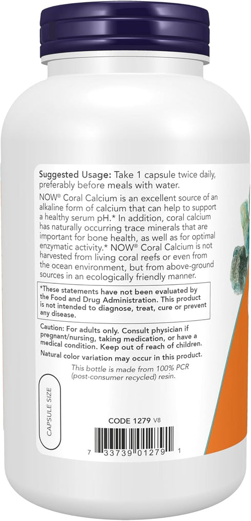 NOW Supplements Coral Calcium 1,000 mg | 250 Veg Capsules for Bone Health & Healthy pH Balance