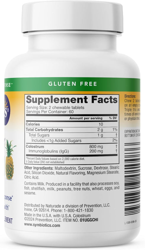 Immune (120 Count Symbiotics Naturade Colostrum Chewable Tablets & Digestive Support with Lactoferrin, Gluten Free, Low