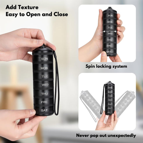 Metal Waterproof Weekly Pill Organizer, 7 Day Large Aluminum Alloy Travel Pill Box, Portable Case for Vitamins and