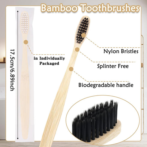 Vesici 200 Pieces Bamboo Toothbrushes Bulk - Soft Bristles Manual Toothbrushes with Micro Fur Ultra Wooden Bamboo for