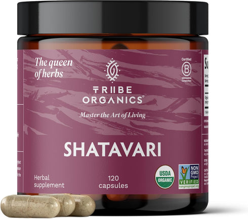 TRIBE ORGANICS Organic Shatavari Herbal Supplement for Hormonal Balance, Women’s Reproductive Health, Lactation - 120