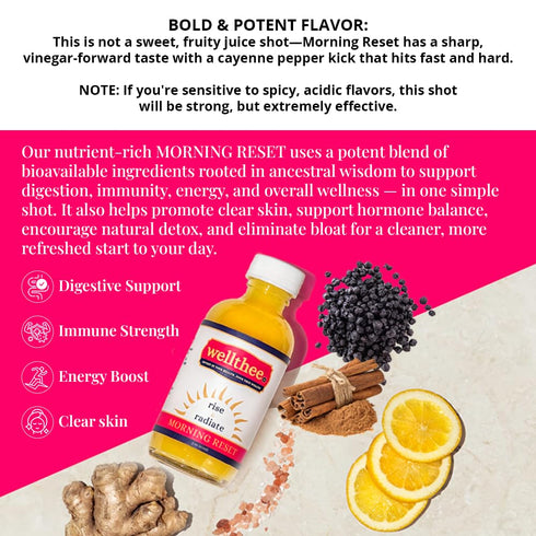 RESET Immunity 2oz (12-Pack) MORNING Daily Wellness Shot, Apple Cider Vinegar Drink with Lemon, Ginger, Turmeric