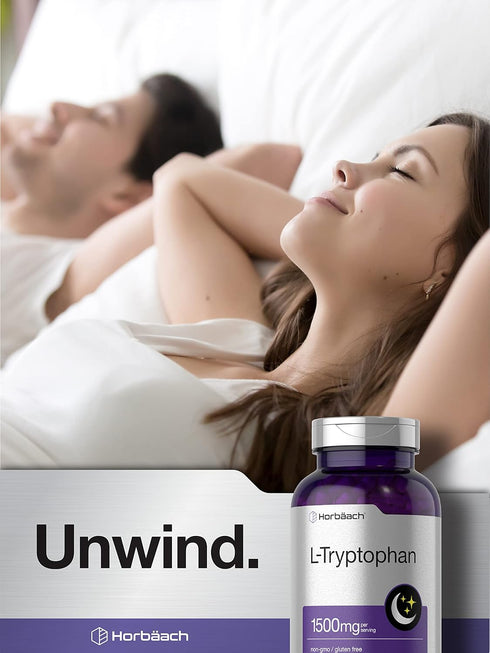 Horbaeach L Tryptophan 1500mg Capsules | 240 Count | Non-GMO, Gluten Free Nighttime Formula Supplement