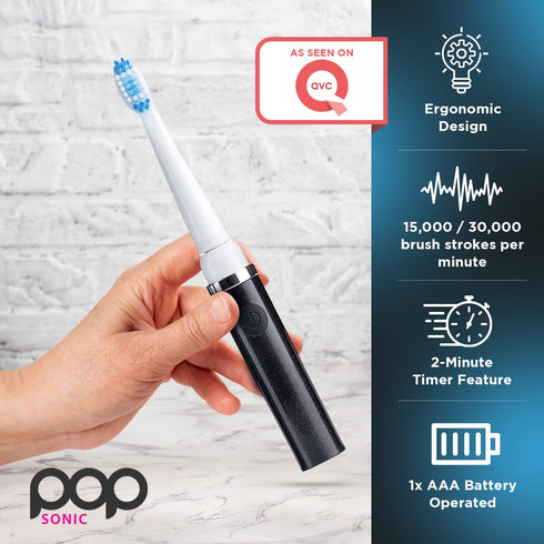 Pop Sonic Electric Toothbrush, Black Travel Toothbrush with AAA Battery, Kids Electric Toothbrush with 2 Speed