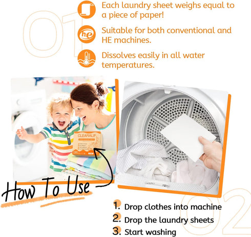 CLEARALIF Laundry Detergent Sheets, Up to 160 Loads, Eco-Friendly & Hypoallergenic, Orange - Great For Travel