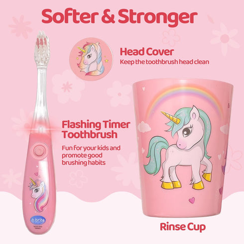Lily's Home Kids Flashing Timer Toothbrush with Soft Bristles, Rising Cup & Cover - Fun 2-Min Light-Up