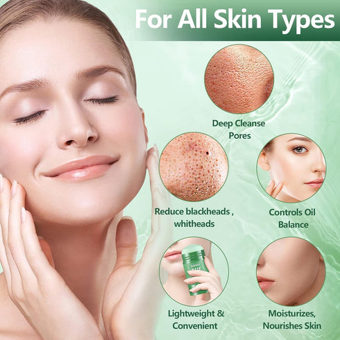 KISSIO Green Tea Mask Stick, Blackhead Remover Face Mask with Volcanic Mud for All Skin Types