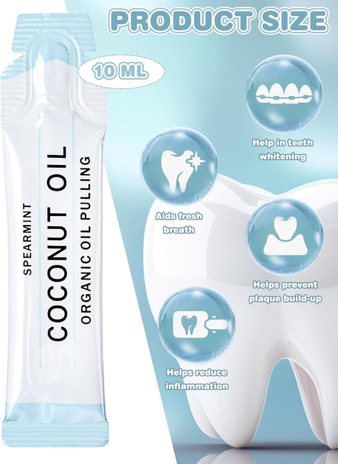 Loopeer 50 Pcs Organic Oil Pulling Travel Sachets, Coconut Peppermint Oil Pulling for Teeth Whitening and Healthy Teeth