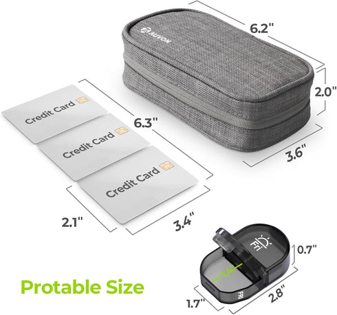 AUVON Canvas Bag Travel Pill Organizer - Large AM/PM Weekly Pill Box with Portable Gray Zipper Bag