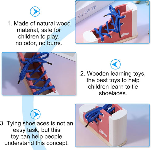Heclia Shoe Ties Practice for Kids Learn to Tie Shoes with Wooden Lacing Sneaker Shoelaces a Shoe Educational Toy