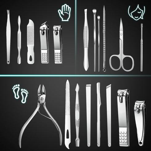 Manicure Set - 19 in 1 Professional Nail Clippers, Pedicure Kit, Stainless Steel Facial Grooming Set Gift for Women