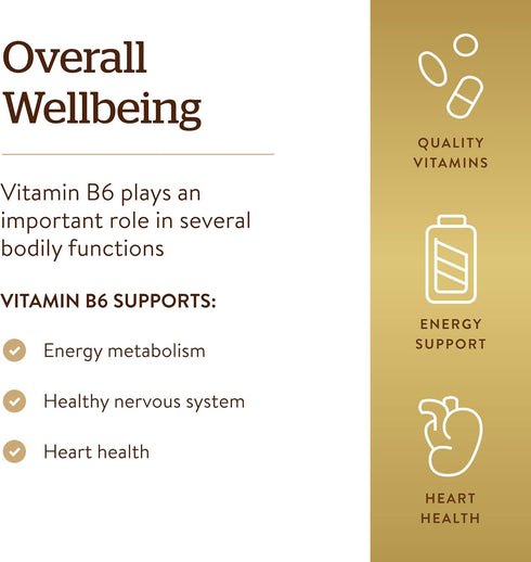 Solgar Vitamin B6 25 mg, 100 Tablets - Supports Energy Metabolism, Heart Health & Healthy Nervous System - B Complex