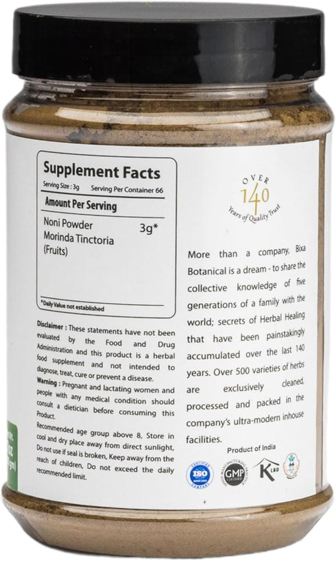 bixa BOTANICAL Noni Powder (Morinda Citrifolia) 7 Oz / 200g | Vitamin C Supplement | Ayurvedic Herbal Supplement Helps | Anti-Oxidant energising Agent