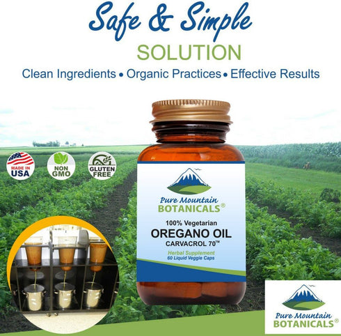 Pure Mountain Botanicals Wild Oregano Oil Capsules, 60 Kosher Vegan Caps, 510mg Mediterranean Oil