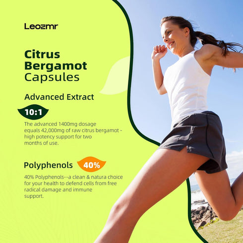 Leozmr 1400mg, 120 25:1 Organic Citrus Bergamot Capsules - Citrus Bergamia - Essential Oil and Citrus Bioflavonoids