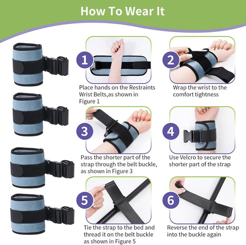 Medical Bed Restraints for Wrists & Ankles, Patient Restraint Band with Adjustable Buckle, Bed Limb Holders Hospital