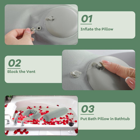 U-Shaped Full Body Bath Pillow for Tub 2 Pcs Inflatable Bathtub Bath Pillows with Adjustable Button for Shower, Neck Support Headrest & Leg Pillow for Relaxation Spa Soak in Bathtub