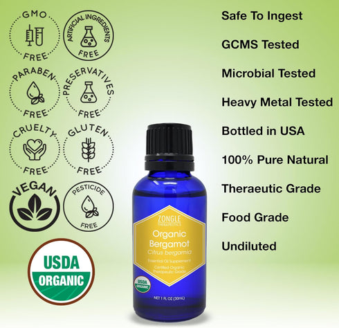 Organic Bergamot Essential Oil - Food Grade, 100% Pure for Tea by Zongle Therapeutics, 1 OZ