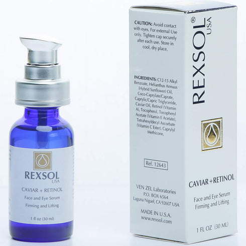 REXSOL CAVIAR + RETINOL Face and Eye Serum Firming and Lifting | Hybrid Sunflower & Caviar Oil with Vitamin C, E & A |