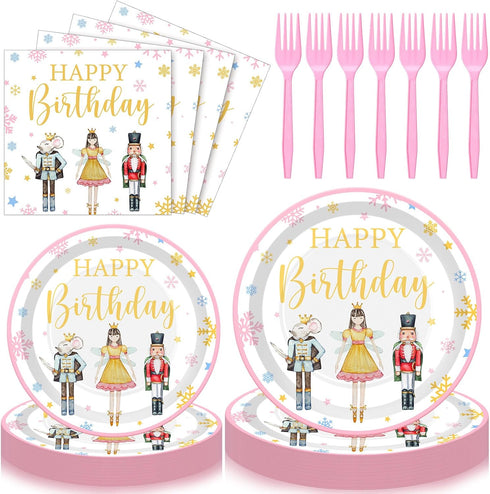 Havawish 96 Pcs Christmas Paper Tableware Set Pink Nutcracker Birthday Party Supplies Christmas