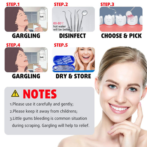 Antonki Dental Hygiene Kit, Dental Cleaning Tools, Metal Picks, Plaque Remover, Stainless Steel Tooth Tartar Scraper