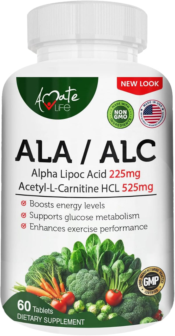 ALA/ALC High Potency Formula - Alpha Lipoic Acid and Acetyl-L-Carnitine HCl Dietary Supplement - 60 Capsules