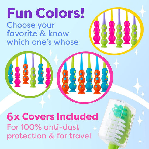 Kids Toothbrush 6 Pack, Soft Contoured Bristles, Child Sized Brush Heads, Suction Cup for Easy Storage (Green & Pink)