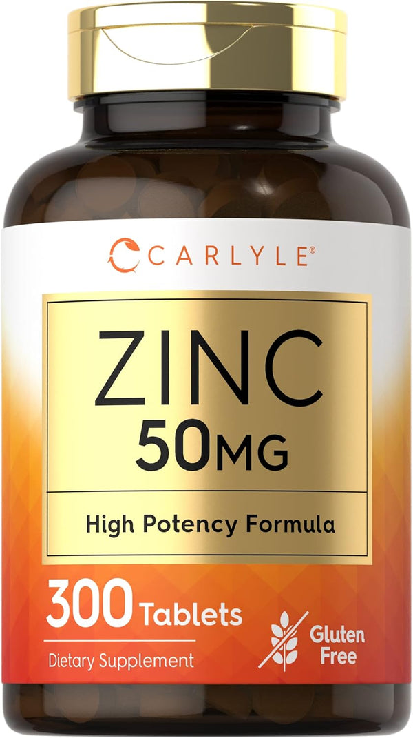Carlyle Zinc | 50mg | 300 Tablets - Vegetarian, Non-GMO, Gluten Free Supplement | High Potency Formula