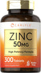 Carlyle Zinc | 50mg | 300 Tablets - Vegetarian, Non-GMO, Gluten Free Supplement | High Potency Formula