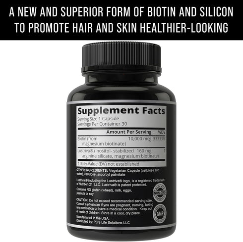 Lustriva + Biotin 10000mcg - Clinically Tested Hair & Skin Vitamins Supplement for Women & Men