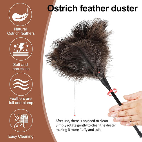 Ostrich Feather Duster Mini, Natural Fluffy Soft with Plastic Handle, Eco-Friendly Washable Reusable Handheld for