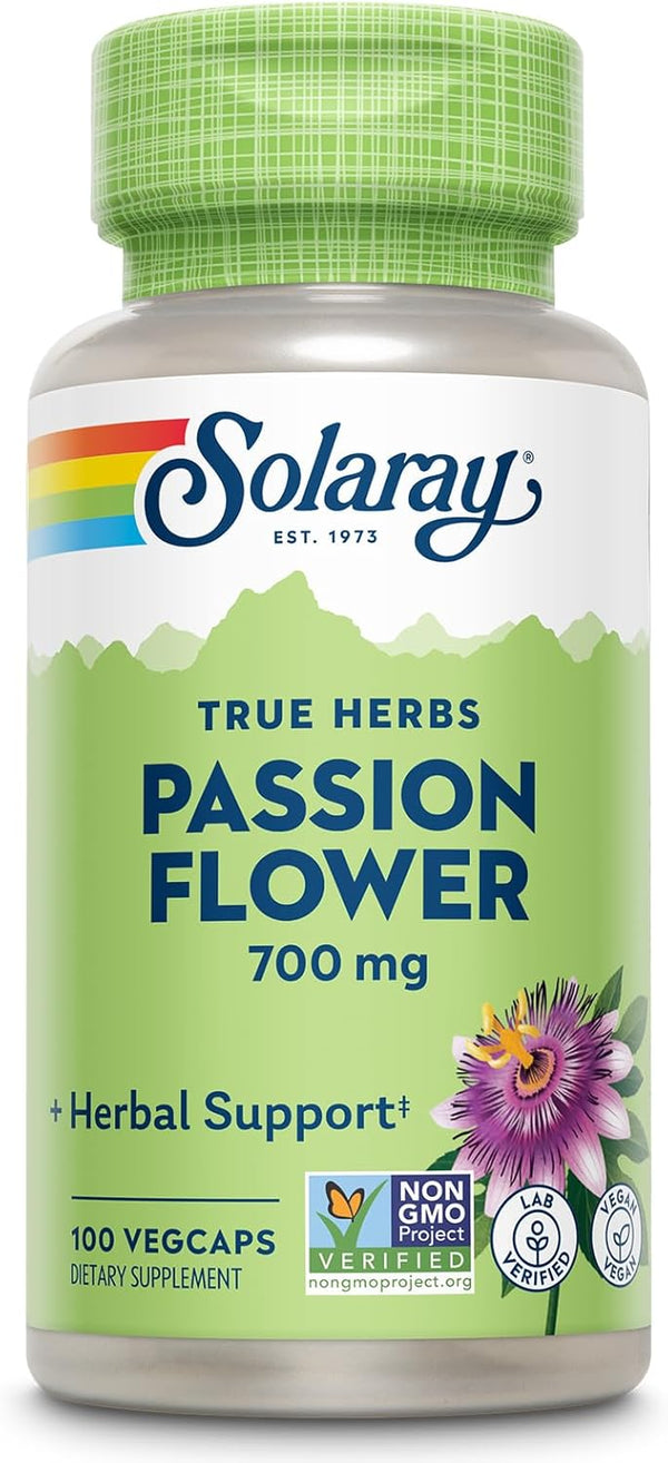 SOLARAY Passion Flower Capsules 700 mg - Vegan, Non-GMO, Lab Verified - 100 VegCaps, 50 Servings, 60-Day Guarantee