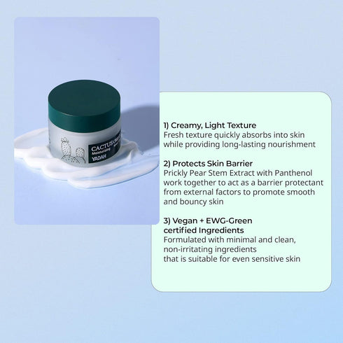 YADAH Cactus Cream 1.69 Fl.Oz. - Facial Hydrating Moisturizer for Sensitive Dry Skin