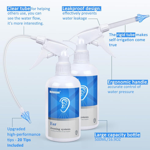 Ear Wax Removal Kit - 500ml Spray Bottle, Big Basin & 20 Reusable Tips - Safe & Effective Earwax Remover for Family