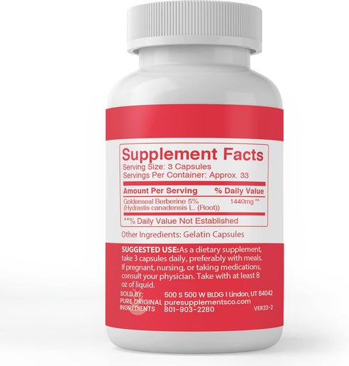 Pure Original Ingredients Berberine (100 Capsules) - Always Pure, Lab Verified, No Additives or Fillers
