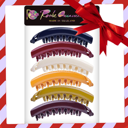 RC ROCHE ORNAMENT 6 Pcs Women's Premium Hair Plastic Banana Classic Clincher, Medium Classic Multicolor