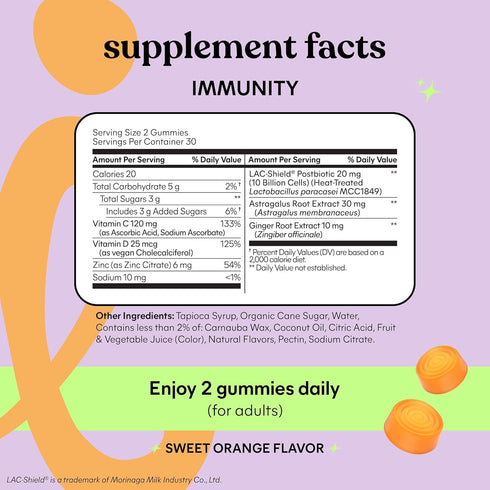Lemme Immunity Gummies (2000 10 Immune (60 Count) Postbiotic with Vitamin C, Vitamin D IU), Zinc, Billion Postbiotic